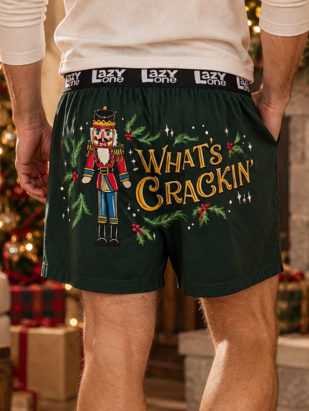 Lazy One Men's Green Nutcracker PJ Lounge Boxer Shorts 100% Cotton Holiday